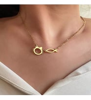 Kişiye Özel 925 Ayar Gümüş Kedi Balık Kolye (Gold)