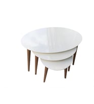 Zigon 13710 Sehpa Kayın Retro Konik Ayak Model Oval Beyaz Tabla ceviz El Yapım