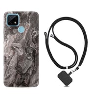 Realme C11 C21 C21Y C25Y C11 2021 Kılıf Boyun Askılı Silikon Gri Mermer 1376