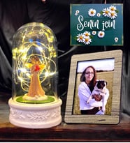 Kişiye Özel Fotoğraflı Led Işıklı Fanus / Şans Melekli Fanus Hediye Seti