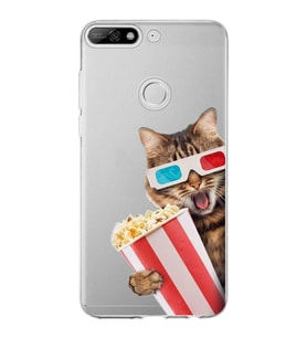 PrintiFy Huawei Y7 2018 ile Uyumlu 1mm Slim Fit Kedi 1 050b Baskılı Şeffaf  Kılıf