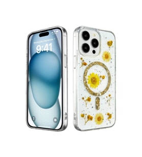 Apple İphone 15 Pro Kılıf Daisy Simli Magsafe Kapak - Gold