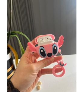 Airpods Pro 3.Nesil Uyumlu Sevimli Silikon Pembe Stitch Koruyucu Kılıf