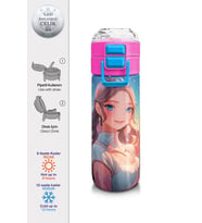 Coral High 500 ml Paslanmaz Çelik Okul Termosu/Suluk/Matara - Kız Çocuk - Turkuaz Pembe Anime Kız Desenli  - Sızdırma Yapmaz