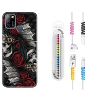 INFINIX Smart 4 5 6 Zero 8 S5 Pro Kılıf Kablo Koruma Spiral Silikon Skull Rose 1673