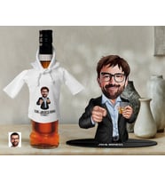 BK Gift Kişiye Özel Karikatürlü 3D Ahşap Biblo ve Beyaz Mini İçki Şişesi Tişörtü Hediye Seti, Arkadaşa Hediye, Sevgiliye Hediye-8