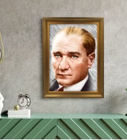 Altın Yaldız Çerçeveli A3 Atatürk Tablosu - 34