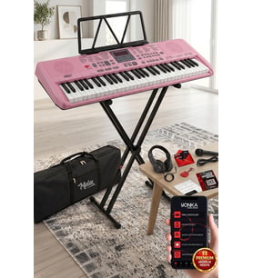 Midex PS-1800PK-SET 61 Tuşlu Kaliteli Pembe Org Dijital Ekran Stand Kulaklık Çanta Notalık Adaptör Sticker Metod