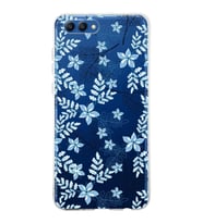 Huawei Honor View 20 Uyumlu Kapak Floral Mavi Tasarımlı Şeffaf Silikon Kılıf