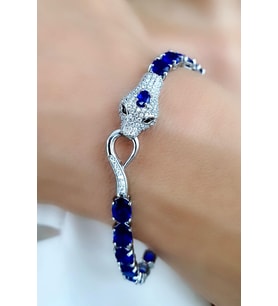Sky Diamond Blue Creative Sapphire 925ayar Gümüş Üzerine Beyaz Altın Kaplama Yılan kilit detaylı Su Yolu Bileklik