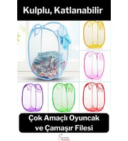 Çok Amaçlı Oyuncak ve Çamaşır Saklama Selesi Katlanabilir Çok Renkli Fileli Eşya İstifleme Sepeti
