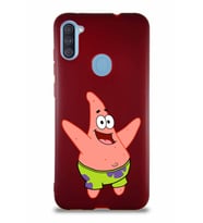 Samsung Galaxy M11 Soft Premier Kapak Patrick Yıldız Tasarımlı Silikon Kılıf - Mürdüm (Şeffaf)