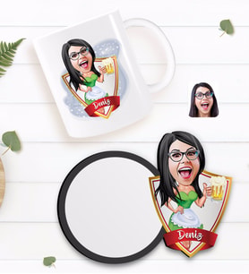 BK Gift Kişiye Özel Kadın Karikatürlü Beyaz Kupa ve Ahşap Bardak Altlığı Hediye Seti-30