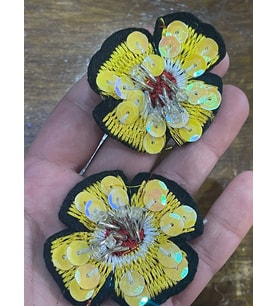 5X5 CM 2'Lİ SARI PULLU NAKIŞ İŞLEME ÇİÇEK APLİKE YAMA DİKİŞ AKSESUARI