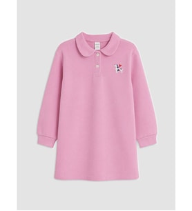 LCW Kids Pembe Polo Yaka Baskılı Kız Çocuk Elbise