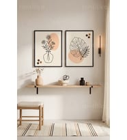 Minimalist Bitkisel Çizgi Sanatı 2'li Ahşap Çerçeveli Tablo Seti