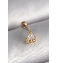 316L Çelik Gold Renk Üçgen Zirkon Taşlı Tragus Piercing
