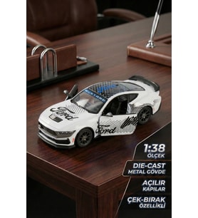 Kinsmart 2024 Ford Mustang Dark Horse 1:38 Çek Bırak Metal Model Araba Beyaz - Özel Livery Seri