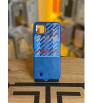 Realme C11 2021 Uyumlu Piksel Desenli ve Deri Detaylı Premium Stil Kılıf (Mavi)