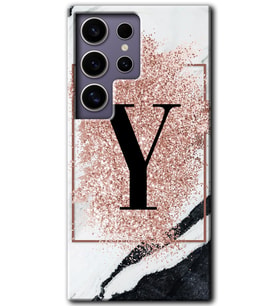 Galaxy S24 Ultra Kılıf HD Desen Baskılı Kılıf - Pembe Mermer Desenli Y Harfi