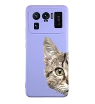 Xiaomi Mi11 Ultra Uyumlu Lansman Kılıf Catface Tasarımlı İçi Kadife Kapak-Lila (Şeffaf)