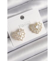 Pirinç Gold Renk Zirkon Taşlı Kalp Model Kadın Küpe 5886 - SSSSSS4075-3767