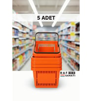 5 ADET / 22 Litre Plastik Market Alışveriş Sepeti Profesyonel Market Mağaza El Sepeti Kırmızı (Turuncu)