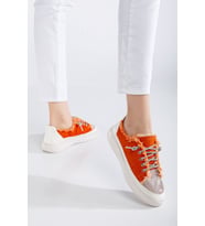 Neva Taşlı Düz Taban Kadın Turuncu Kot Sneakers (Karışık)