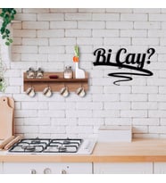 BK Home Doğal Ahşap Raflı Dekoratif Fincan Askılığı ve Bi Çay Duvar Süsü-2 (Beyaz)
