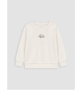 LCW Kids Ekru Baskılı Kız Çocuk Soft Touch Sweatshirt