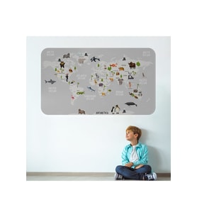 Eğitici Dünya Haritası Dünya Atlası Çocuk Ve Bebek Odası Duvar Sticker-3790-60x105