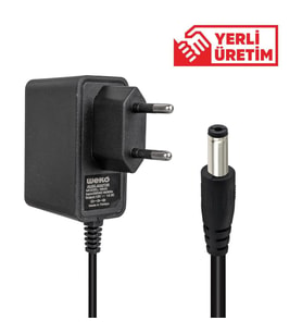 Weko 12 Volt 1 Amper 10 Watt Plastik Kasa Priz Tipi Adaptör (5.5x2.5 Uçlu) (Siyah)