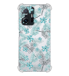 PrintiFy Xiaomi Mi 11T Pro Uyumlu Köşe Korumalı Floral Su Yeşili Tasarımlı Şeffaf Silikon Kılıf