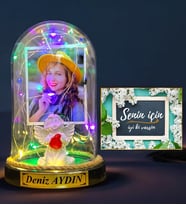 Kişiye Özel Fotoğraflı İsimli Led Işıklı Fanus ve İyi Ki Varsın Hediye Kartı (Model 4)