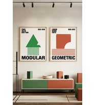 Modern Grafik Sanatlar Minimalist Geometrik 2'li Ahşap Çerçeveli Tablo Seti