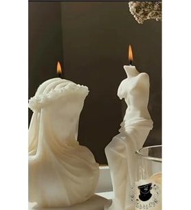 2'li Başsız Venüs Heykeli ve Peçeli Kadın Art Mum Dekoratif Heykel Mum