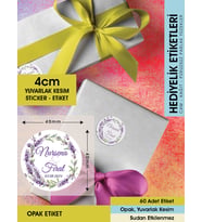 Sulu Boya Lavanta Çiçeği Modeli Düğün, Hediyelik Etiketi 4cm -  60 Adet Opak Sticker