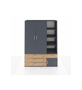 Hyperion Dolap 5 Raflı 4 Çekmeceli Tek Askılı 132x44x195 Antrasit-Antrasit/Çam