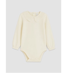 LCW baby Bej Bebe Yaka Nakışlı Kız Bebek Çıtçıtlı Body