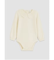 LCW baby Bej Bebe Yaka Nakışlı Kız Bebek Çıtçıtlı Body