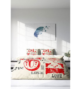 Çift Kişilik ( Lastikli Çarşaflı ) %100 Pamuk Saten Nevresim Takımı Love