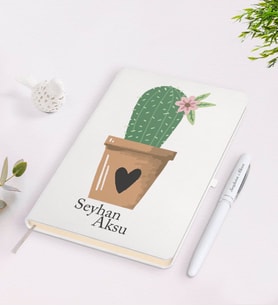 BK Gift Kişiye Özel İsimli Kaktüs Tasarımlı Beyaz Defter ve Kalem Seti-6
