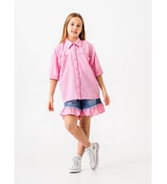 Kız Çocuk Kol Ağzı Lastikli Gömlek 3163 (Pembe)