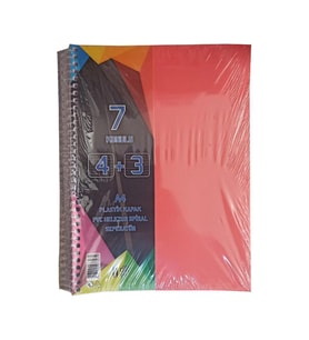 4+3 Ayraçlı Defter 7 Konulu 175 Yaprak 1 Adet 4 Kareli 3 Çizgili Spralli Plastik Kapak Seperatörlü (Kırmızı)