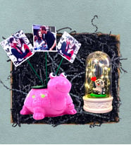 Kişiye Özel 3 Fotoğraflı Pembe Kaplumbağa & Led Işıklı Pandalı Fanus