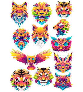 Tasarım Hayvanlar Sticker Set 12 Parça Telefon, Tablet, Defter, Laptop Sticker