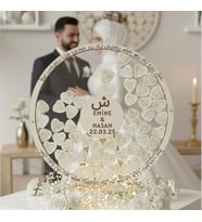 DÜĞÜN-NİŞAN ŞEFFAH PLEKSİ NAZAR DUASI İŞLEMELİ 50 CM YUVARLAK MİSAFİR-HATIRA ANI DEFTERİ-KUTUSU + ŞÖVALE VE KALEM HEDİYELİ (Şeffaf)