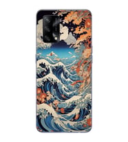 Oppo A74 Uyumlu Kanagawa Dalga Desenli Şeffaf Telefon Kılıfı