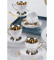 Acar Swan Gold Yaldızlı 6 Kişilik Porselen Kahve Fincan Takımı
