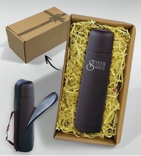 BK Gift Kişiye Özel Hediye Kutulu 5500 Siyah Deri Çantalı Seyahat Termosu 500ml